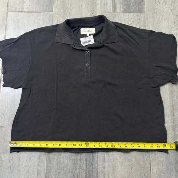 The GREAT. Oversized Boxy Cropped Polo Raw Hem & Sleeves Gray Size 1/Small - Picture 5 of 8